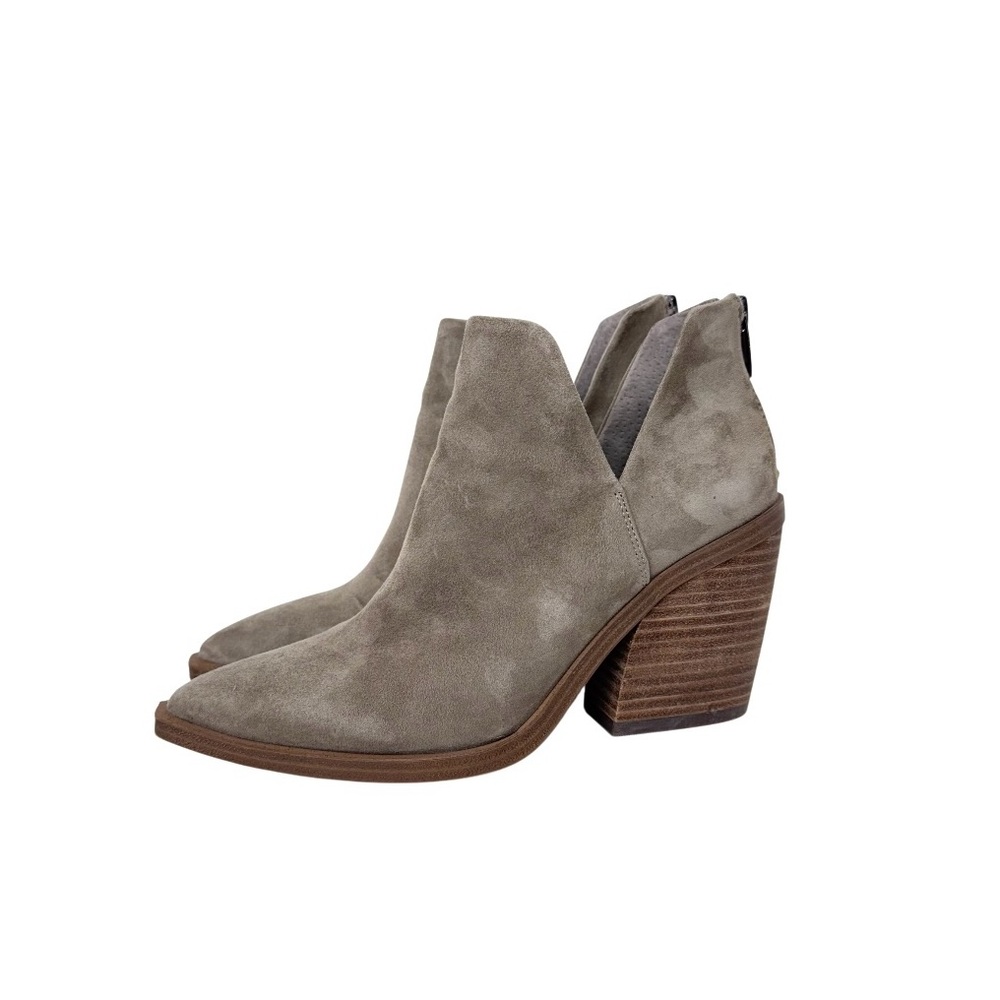 Vince Camuto Gigietta Gray Suede Leather Pointed Toe Block Stack Heel Booties